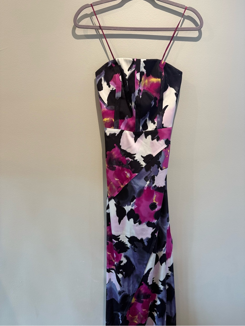 Banana Republic Strapless Floral Gown in Magenta, Black and White